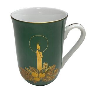 Vintage Gibson Greeting Cards Green Gold Otagiri Japan Christmas Candle Mug Cup